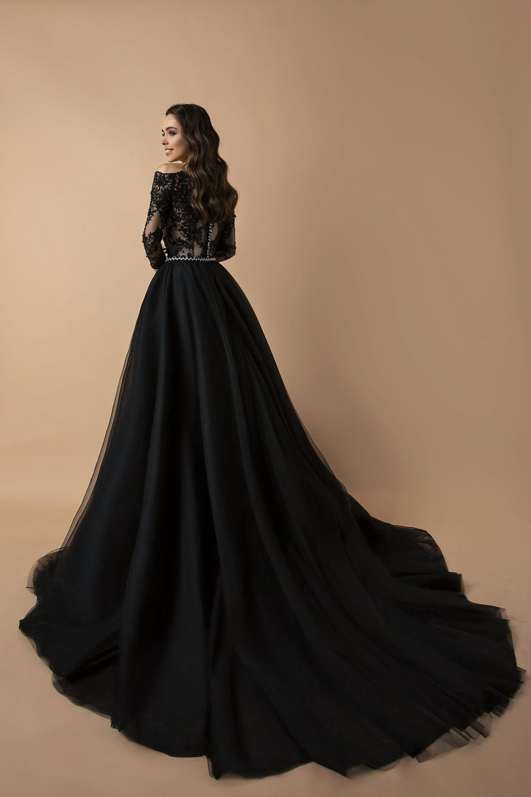 Black Lace and Tulle Gown with Beaded Waist — Royalcore Outfits