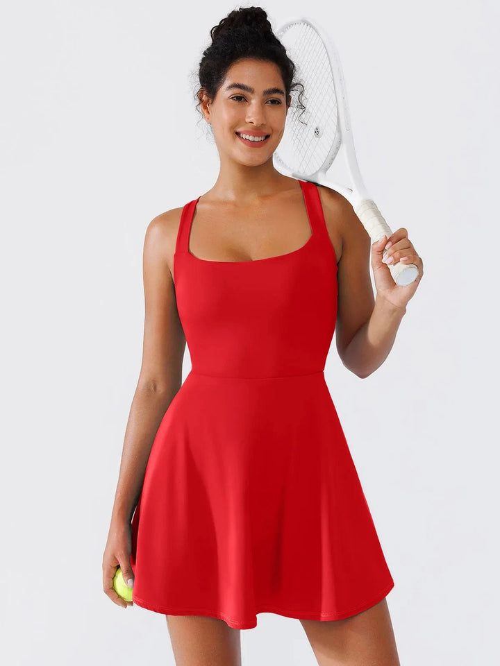 Vibrant Red Fit and Flare Tennis Dress — Tennis Dresses