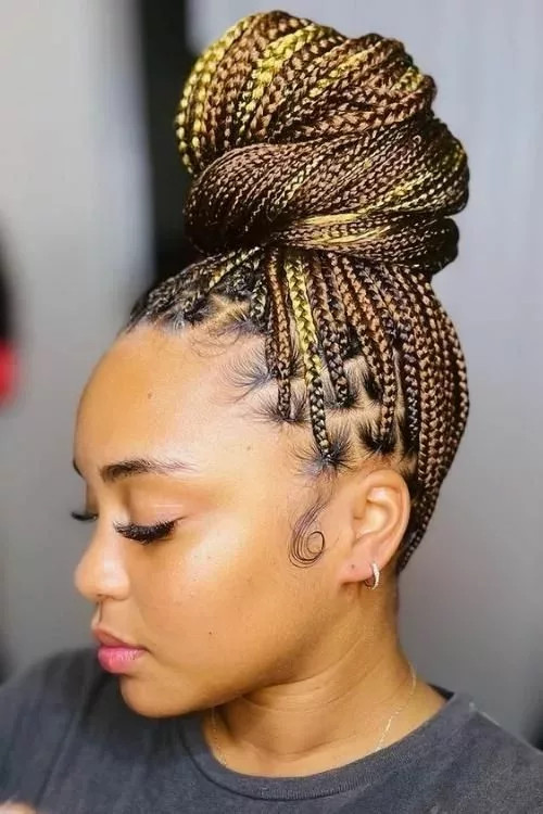 Mid-Back Intricate High Bun With Face-Framing Braids — Knotless Braids Updo
