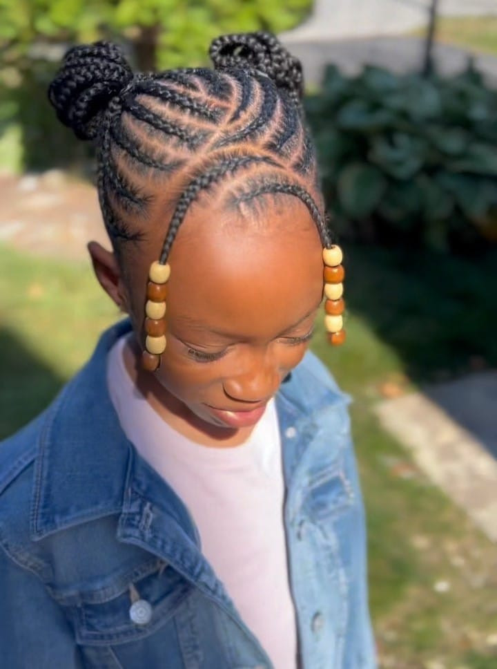 Braided Black Space Buns with Beads — Space Buns Natural Hair