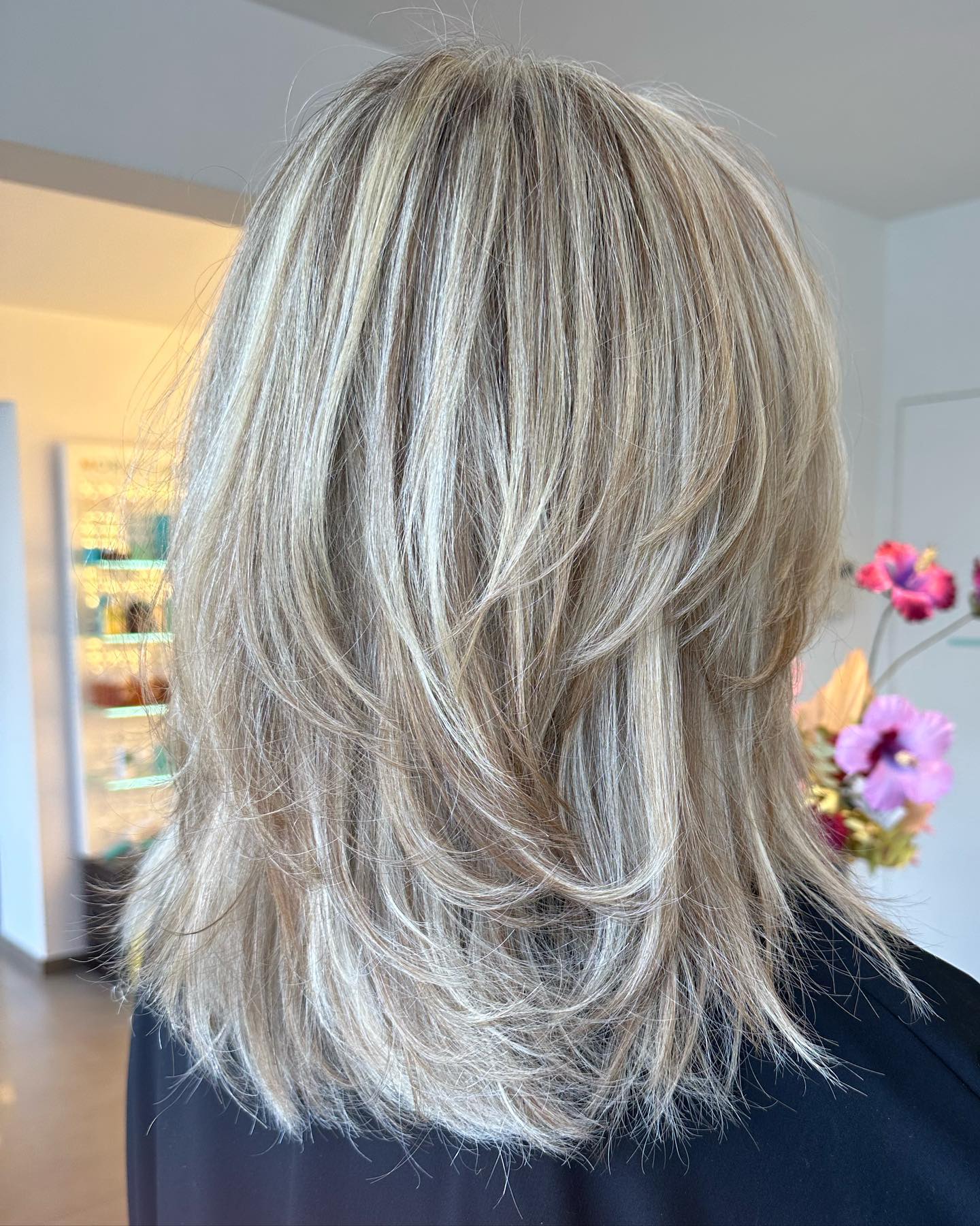 Ash Blonde With Platinum Highlights Ash Blonde With Platinum Highlights — Medium Length Layered Hair