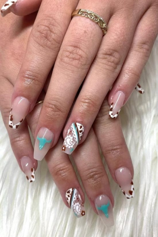 Natural Pink Cow Print Bull Skull Square Natural Pink Cow Print Bull Skull Square — Nashville Nails