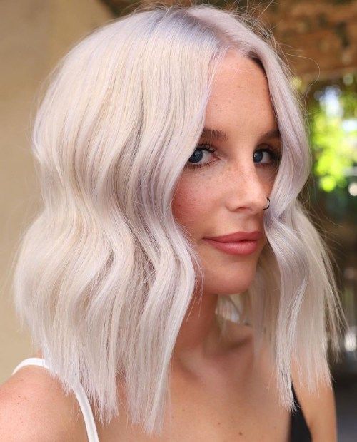 Icy Platinum Blonde Lob with Violet Tones Icy Platinum Blonde Lob with Violet Tones — Hair Color for Pale Skin
