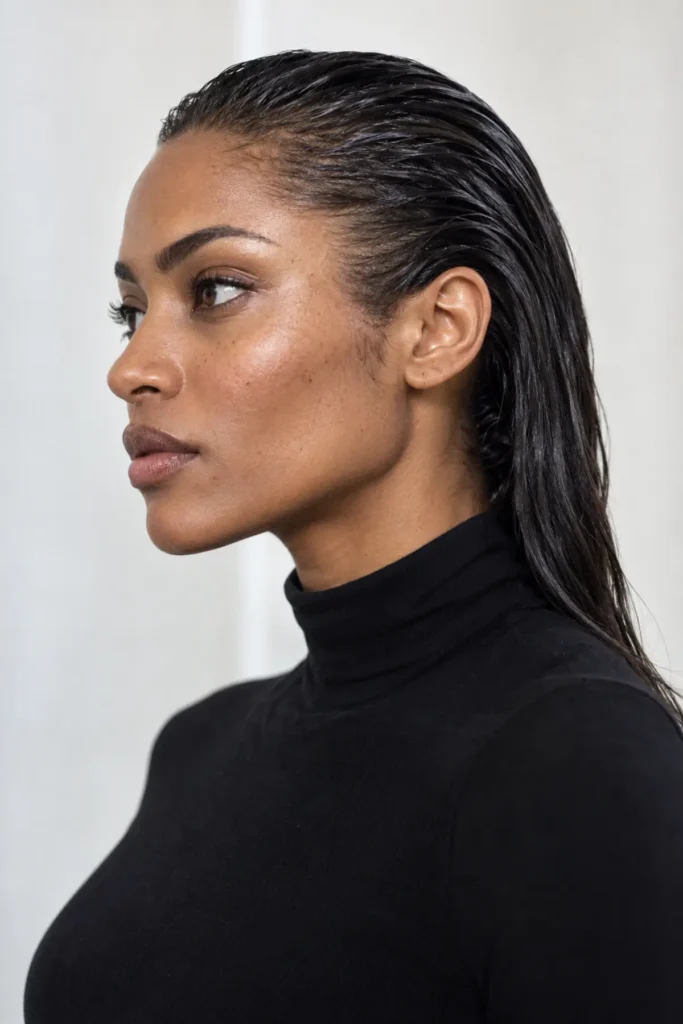Thick Straight Slicked Back Wet Look — Wet Look Hairstyles