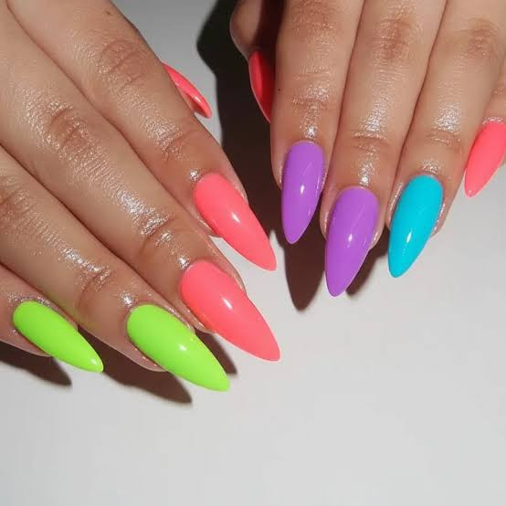 Vibrant Neon Solid Color Stilettos — Festival Nails