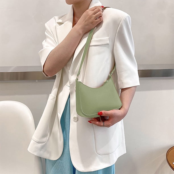 White Blazer and Blue Trousers with Light Green Leather Bag White Blazer and Blue Trousers with Light Green Leather Bag — Shoulder Bags
