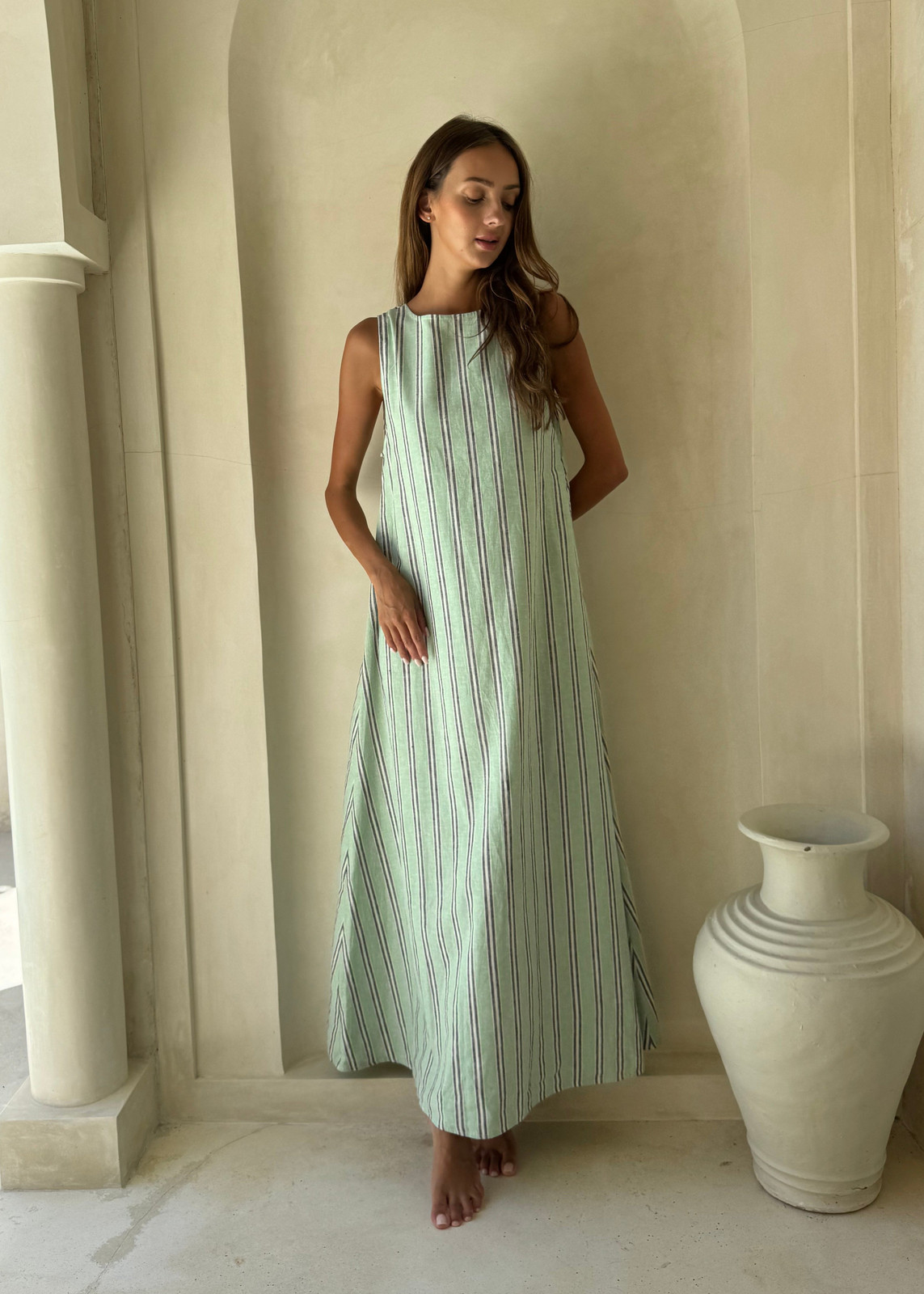 Green And Navy Stripe Maxi Dress | Reversible Summer Mini Dress – puka