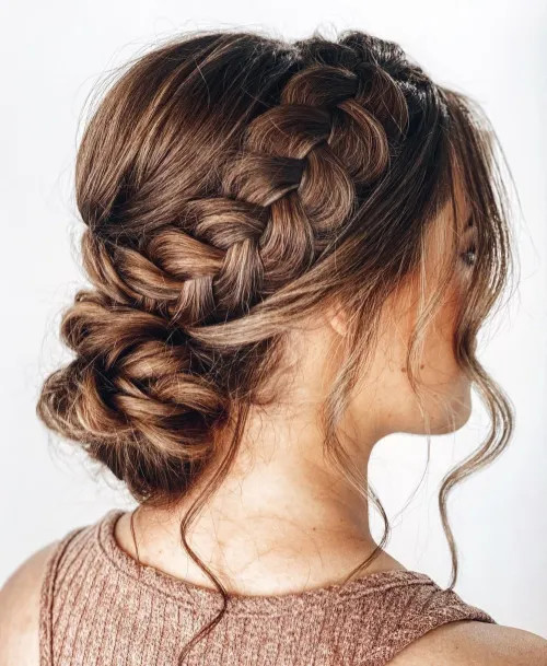 Mid-Back Braided Updo with Textured Bun — Prom Updos