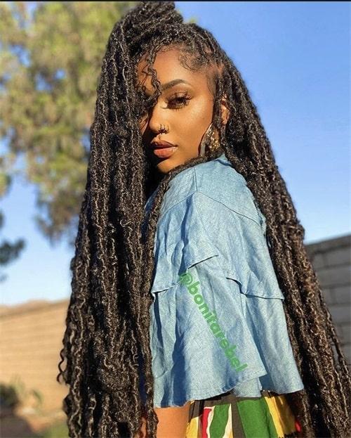 Side View Mid-Back Dark Brown Butterfly Locs
