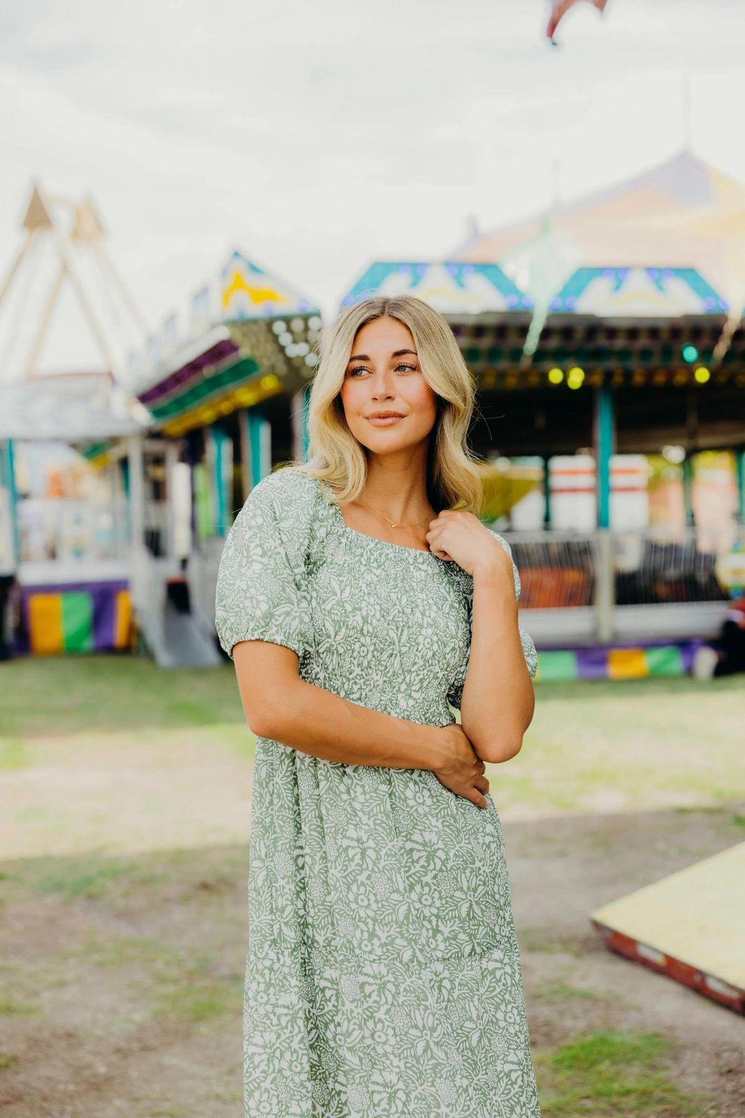 Botanical Print Midi Dress with Puff Sleeves for Daytime — Modest Dresses