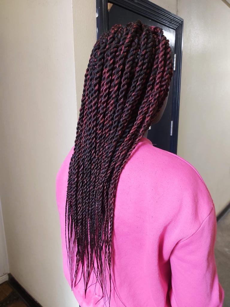 Edgy Black and Red Two-Tone Twists — Senegalese Twists