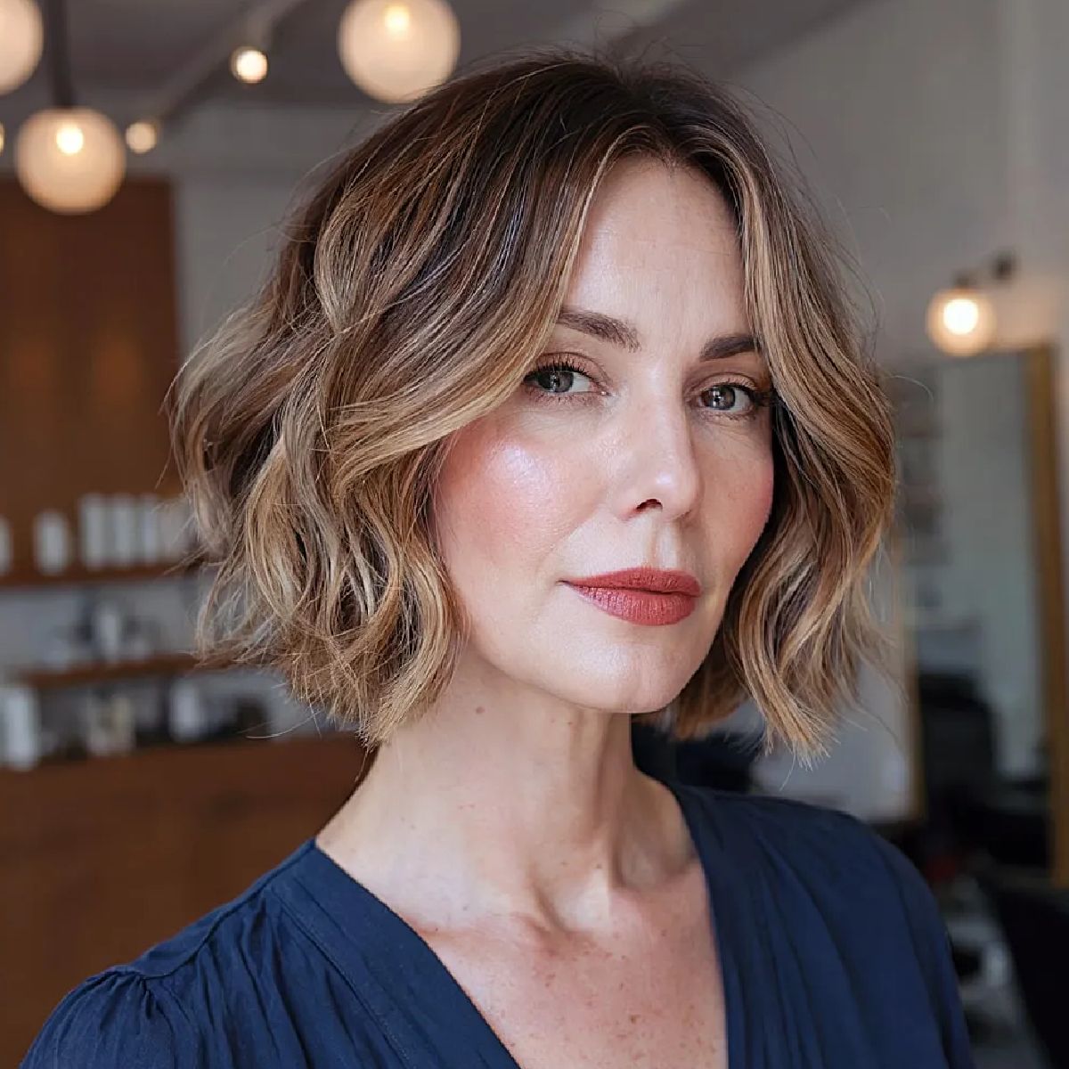 Collarbone Wavy Bob With Highlights — French Bob