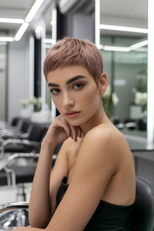Pinkish Blonde Tousled Pixie Pinkish Blonde Tousled Pixie — Very Short Pixie Cuts