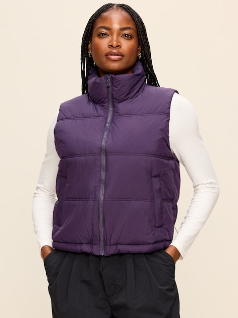 Bold Purple Cropped Puffer Vest for Everyday Style Bold Purple Cropped Puffer Vest for Everyday Style — Vests