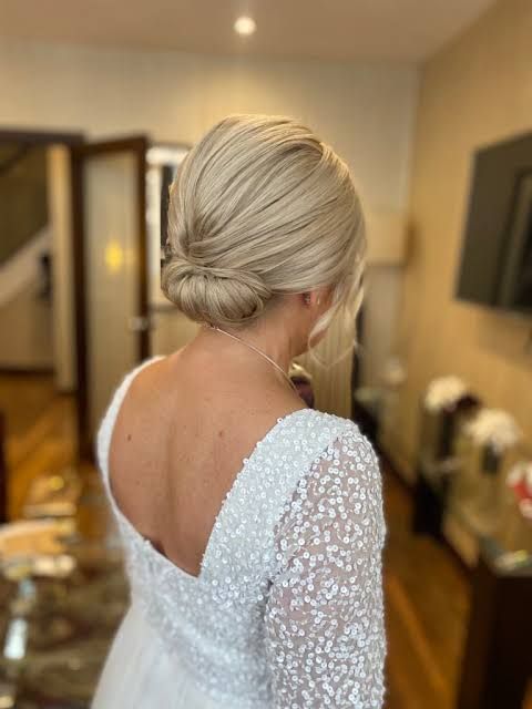 Light Brown With Subtle Highlights Visual Idea Light Brown With Subtle Highlights Visual Idea — Sleek Bun Wedding Hair