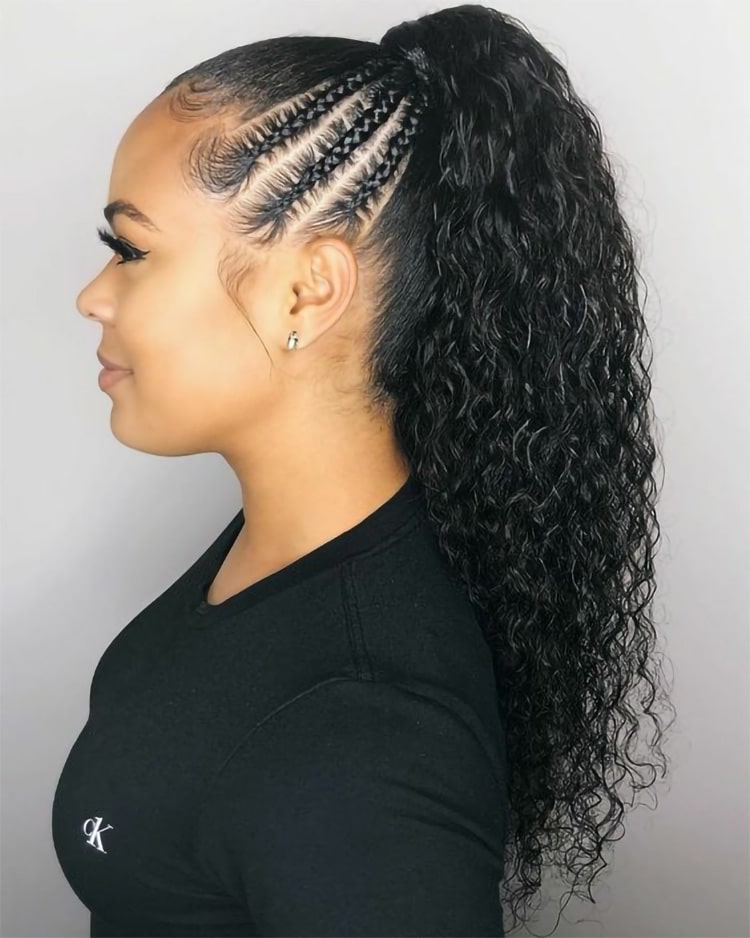 High Ponytail With Side Braids Wet Look High Ponytail With Side Braids Wet Look — Weave Ponytail