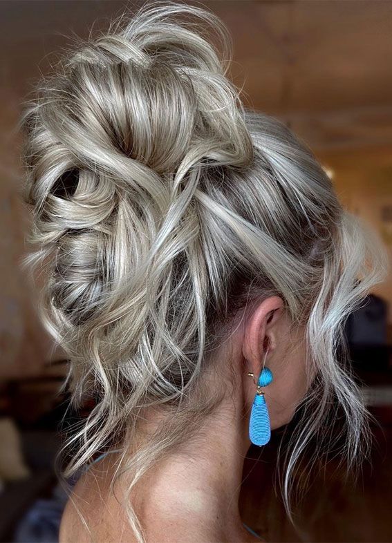 Textured Ash Blonde Side Top Knot Textured Ash Blonde Side Top Knot