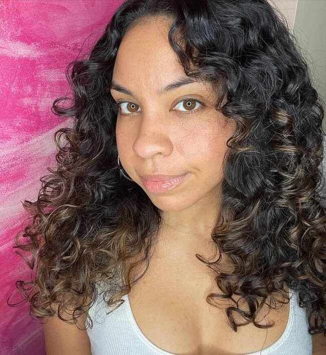 Wispy Bangs Visual Idea — Balayage Curly Hair