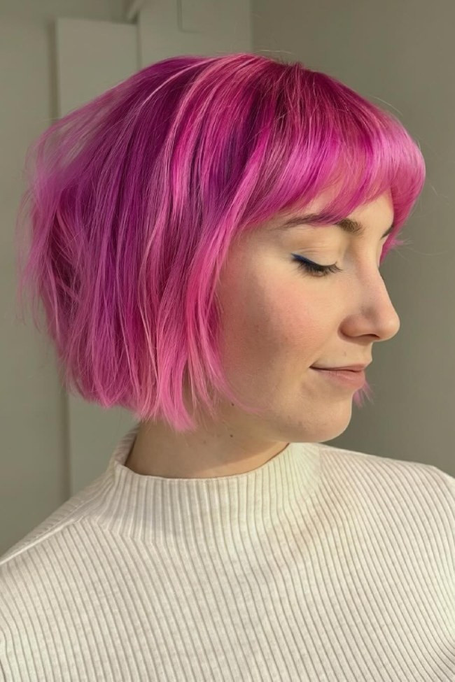 Fuchsia Pink Blunt Bob — Hot Pink Hair