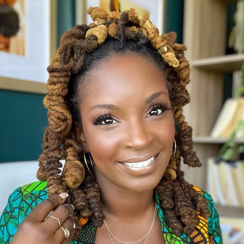Brown and Blonde Locs With Two Buns Brown and Blonde Locs With Two Buns — Loc Half Up Half Down