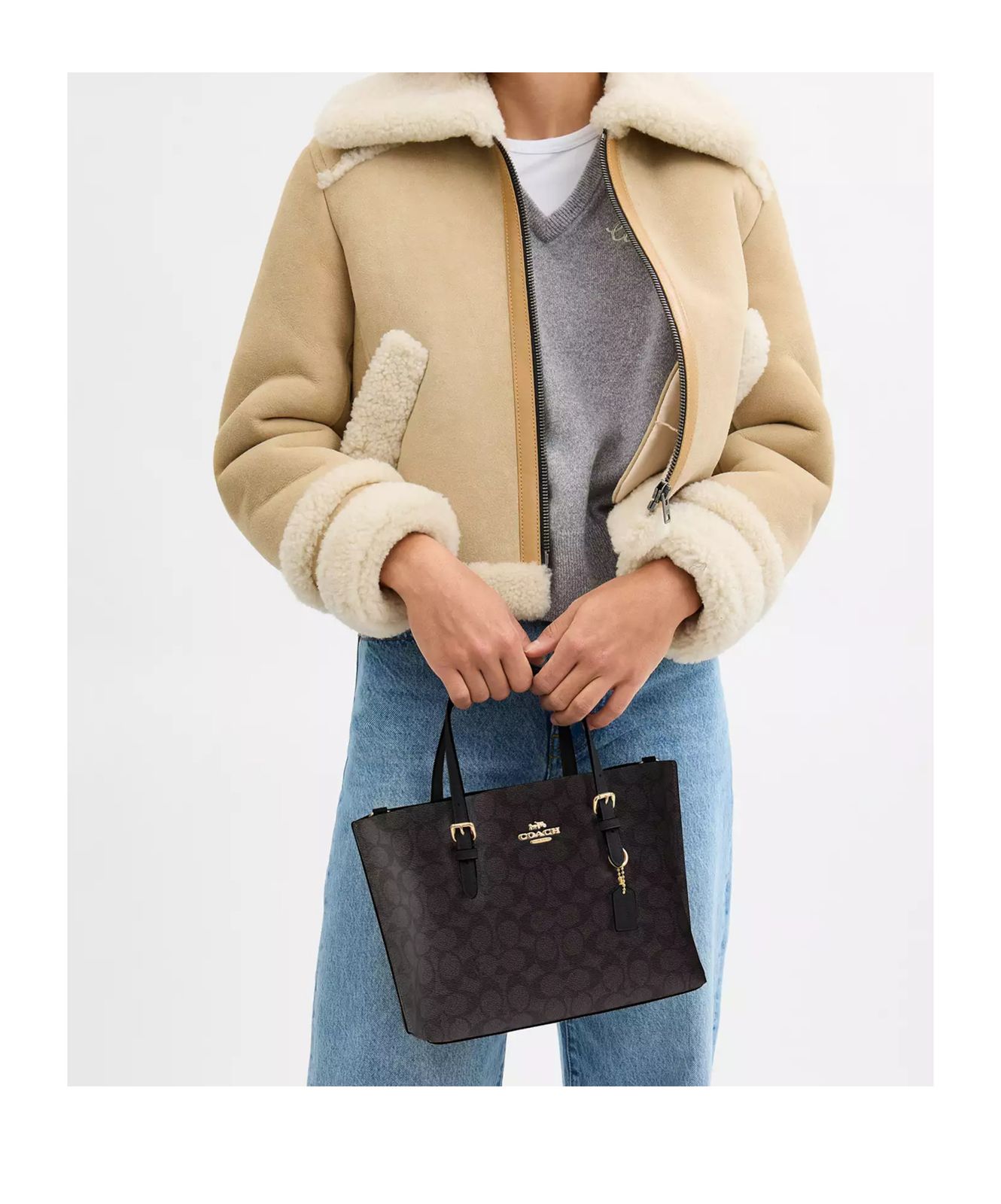 Monogram Tote Bag with Shearling Jacket Monogram Tote Bag with Shearling Jacket — Coach Bag Outfits