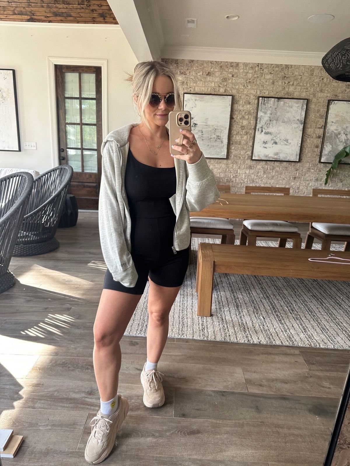 Athleisure Comfort with Pink Sneakers and Grey Hoodie Athleisure Comfort with Pink Sneakers and Grey Hoodie — Hoka Outfits