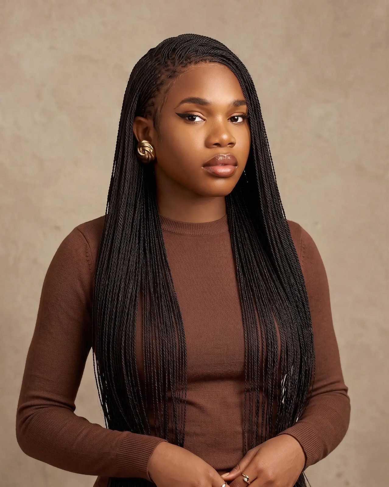 Micro Braids with Wavy Ends — Brown Knotless Braids