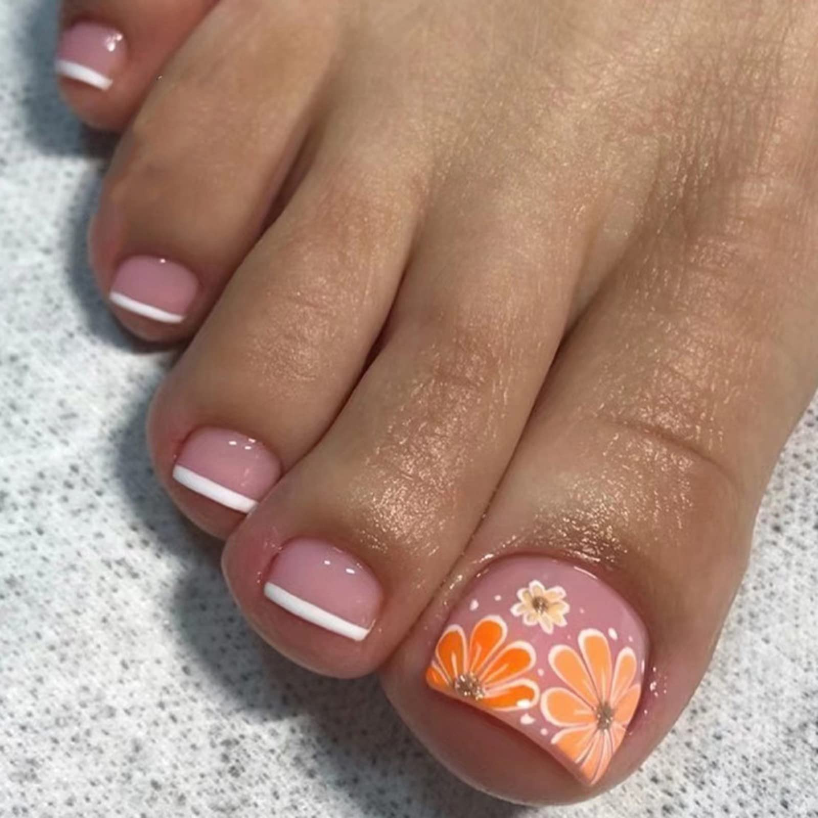Nude Pink and Citrus Floral Toes Nude Pink and Citrus Floral Toes — Acrylic Toe Nails