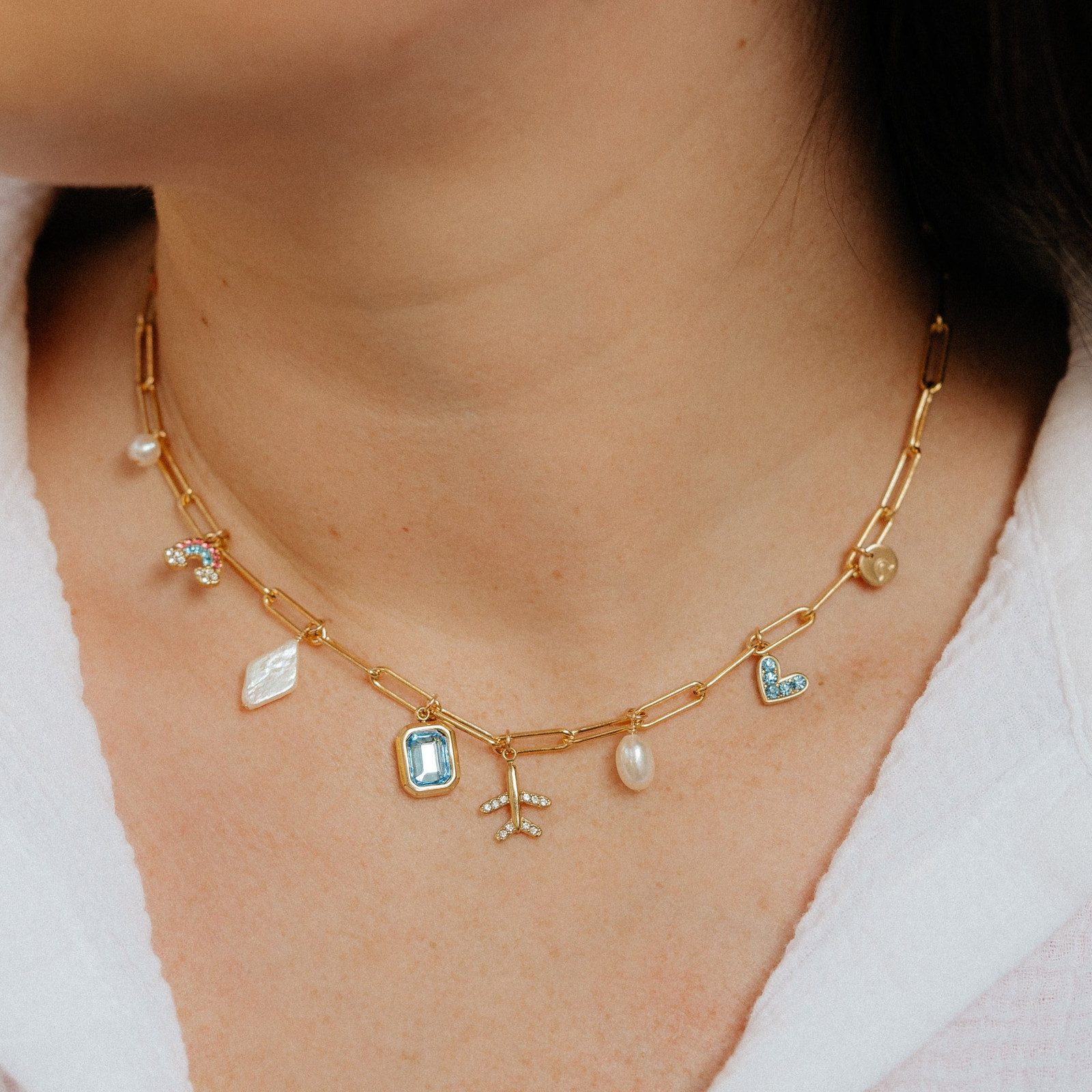 Multi-Charm Necklace with Pearl and Airplane Multi-Charm Necklace with Pearl and Airplane — Charm Necklaces