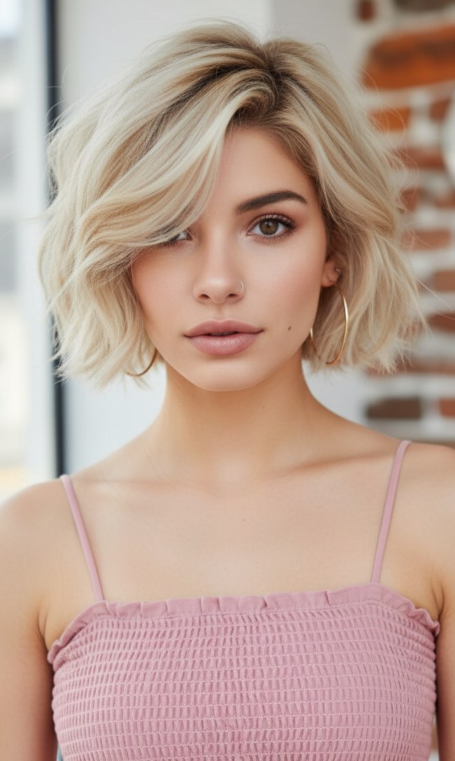 Voluminous Wavy Angled Bob — Hairstyles for Fine Hair