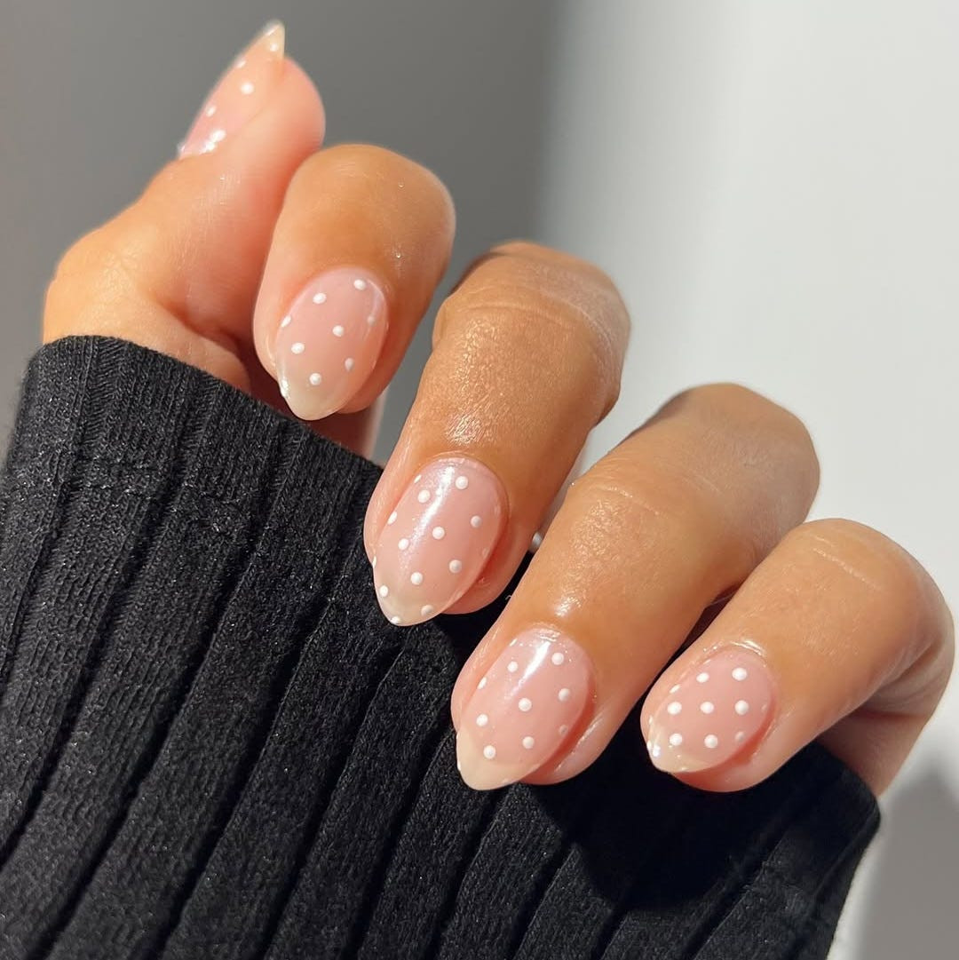 White Polka Dots On All Nails Visual Idea White Polka Dots On All Nails Visual Idea — Nails for Short Nail Beds