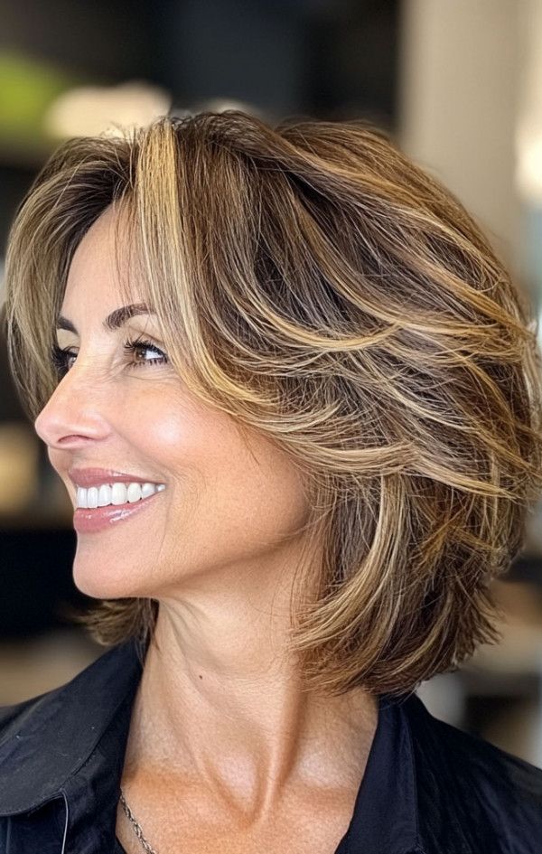 Caramel Highlighted Layered Bob Caramel Highlighted Layered Bob — Bob for Women Over 50