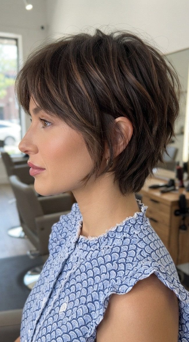Chin Length Pixie Bob With Fringe Chin Length Pixie Bob With Fringe — Textured Fringe