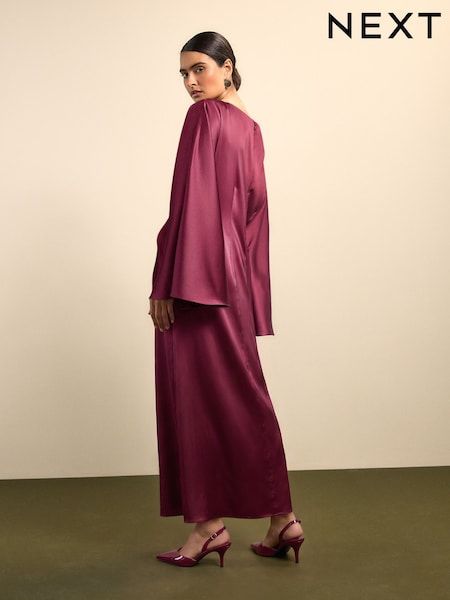 Burgundy Satin Maxi Dress: Styling Variation Burgundy Satin Maxi Dress: Styling Variation — Dresses for Tall Women