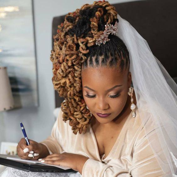 Tall Braided Updo With Veil and Accessories Tall Braided Updo With Veil and Accessories — Loc Styles for Wedding