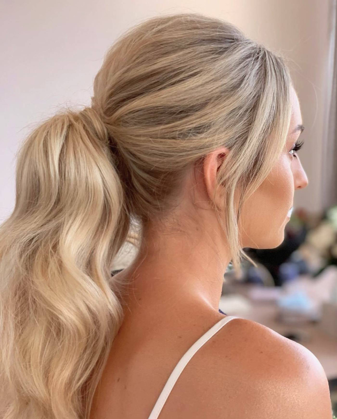 Ash Blonde High Ponytail with Waves — Hairstyles with Extensions