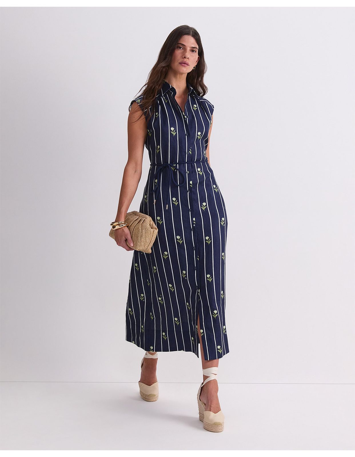 Striped Midi Dress with Fit-and-Flare Silhouette Striped Midi Dress with Fit-and-Flare Silhouette — Dresses for Broad Shoulders