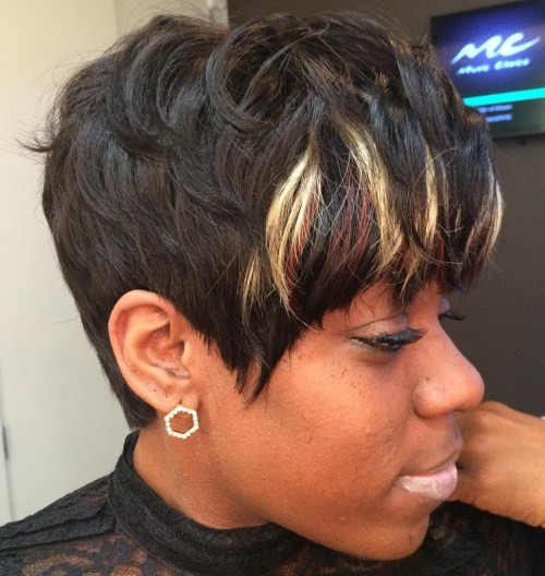 Layered Black Pixie With Color Highlights Layered Black Pixie With Color Highlights — 27 Piece Hairstyles
