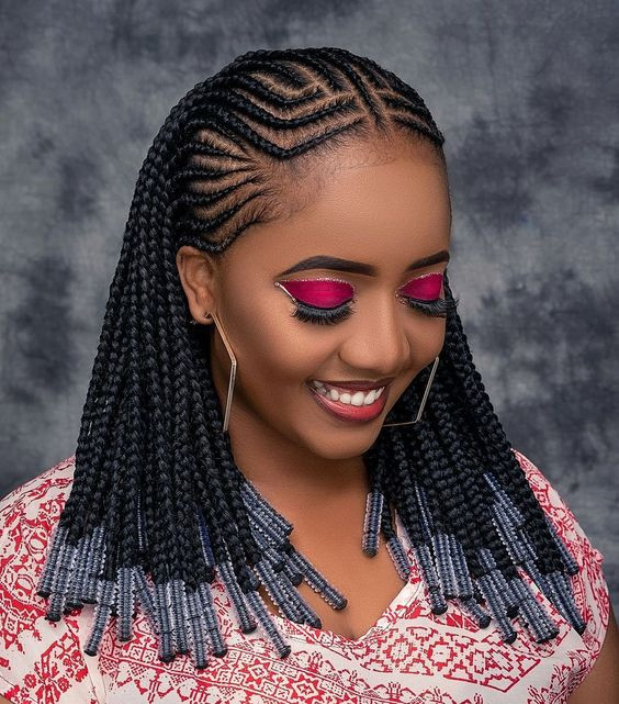 Thin Braids With Grey Tips — Lemonade Braids with Beads
