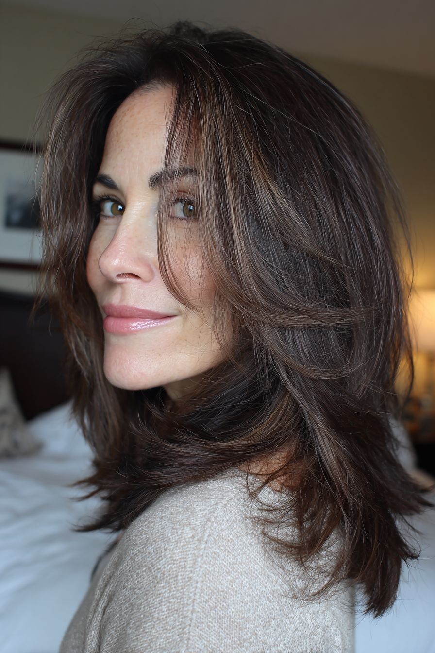 Layered Cut With Subtle Lighter Brown Layered Cut With Subtle Lighter Brown — Hair Color for Women Over 50