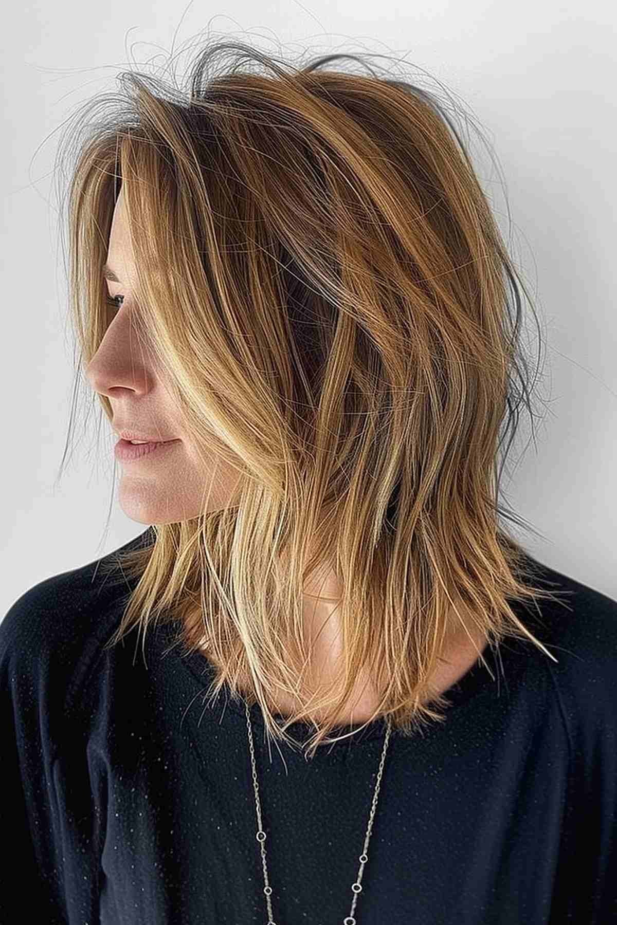 Collarbone Long Bob With Balayage — Choppy Layers