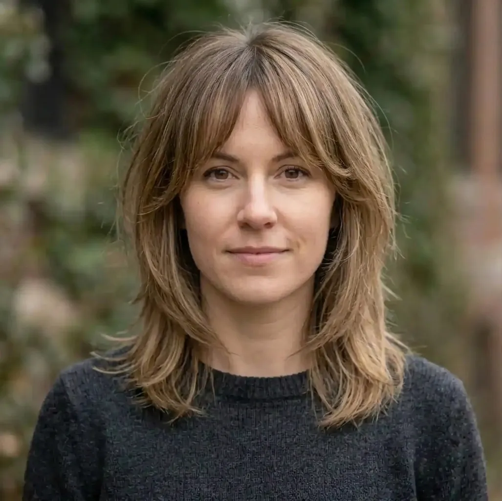Dark Grey Knit Sweater and Bottleneck Bangs
