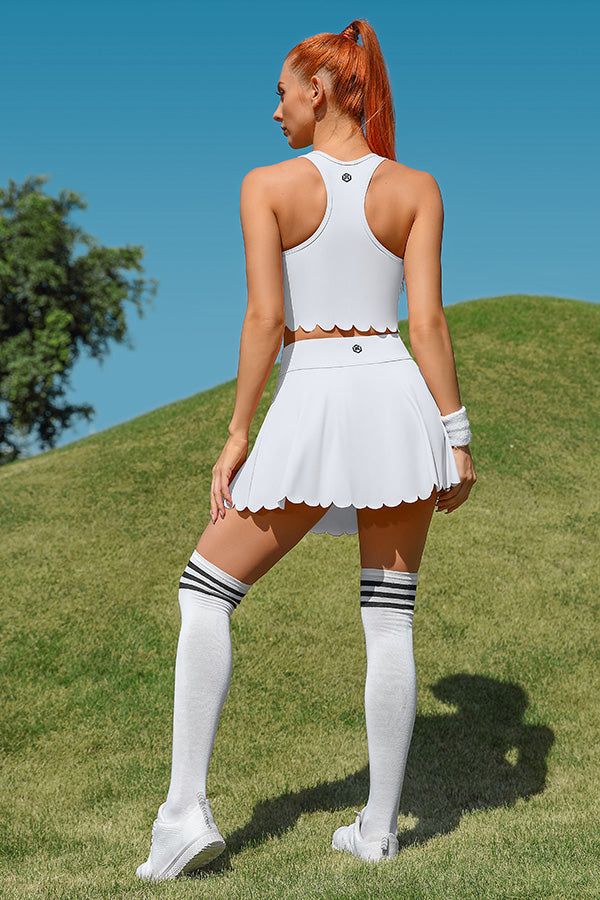 White Scalloped Tennis Set with Knee-High Socks — Exercise Dresses