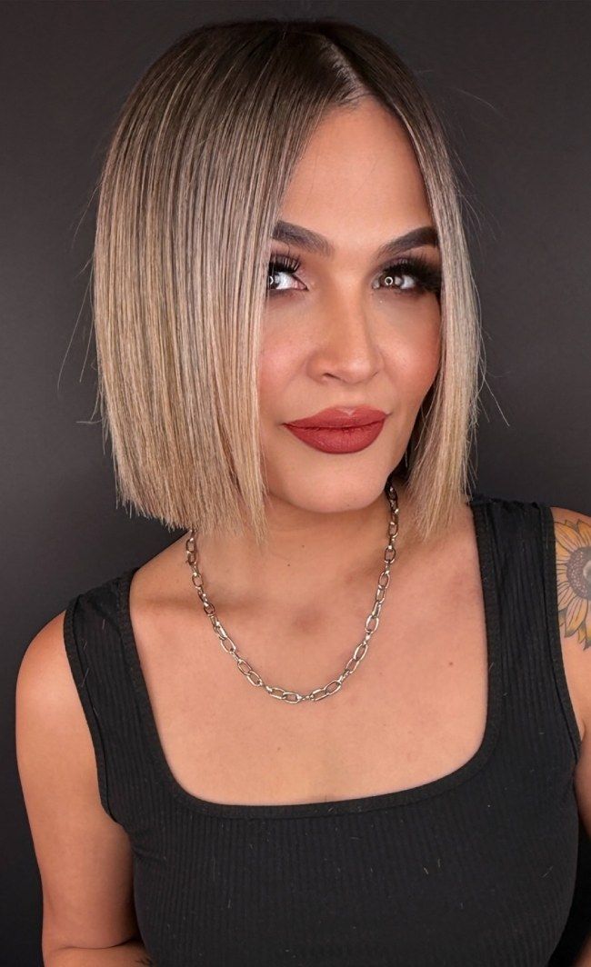 Ash Blonde With Darker Roots Dimensional Ash Blonde Bob with Root Shadow Ash Blonde With Darker Roots Dimensional Ash Blonde Bob with Root Shadow — Blunt Bob