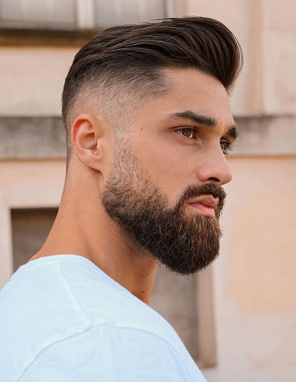 Swept Back Hair With Sharp Beard Line Swept Back Hair With Sharp Beard Line — Beard Styles