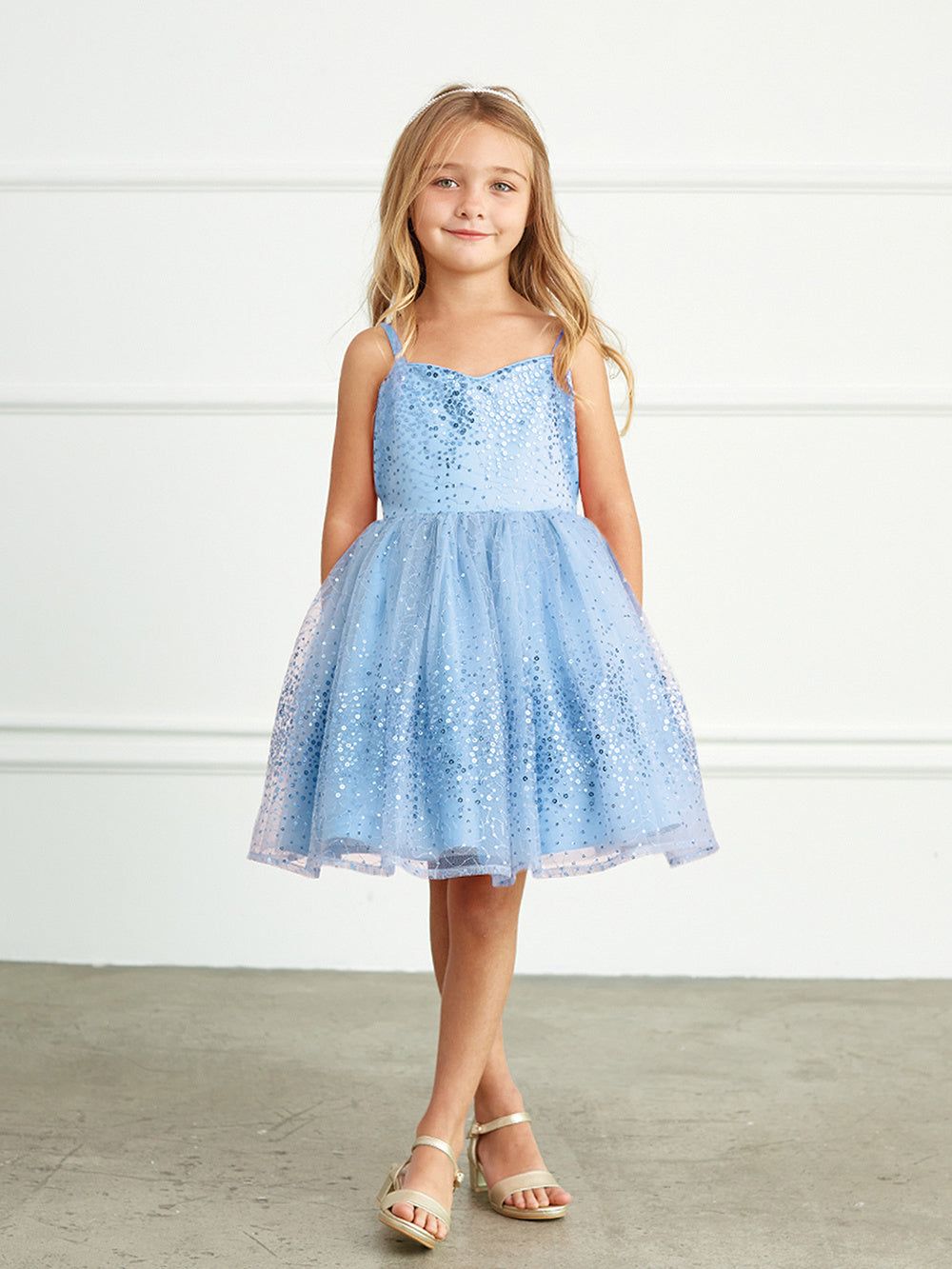 Sparkly Sky Blue Tulle Dress with Sequins Sparkly Sky Blue Tulle Dress with Sequins — Little Girl Dresses