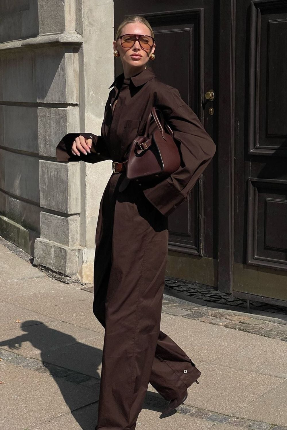 Effortless Brown Jumpsuit with Wide Collar for Casual Chic — Brown Outfits