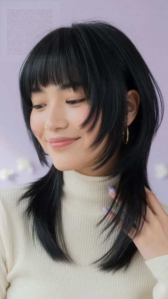 Black Collarbone Heavy Layered Wolf Cut — Wolf Cut for Straight Hair