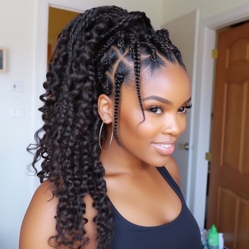 Voluminous Curly Ends Knotless Braids Ponytail