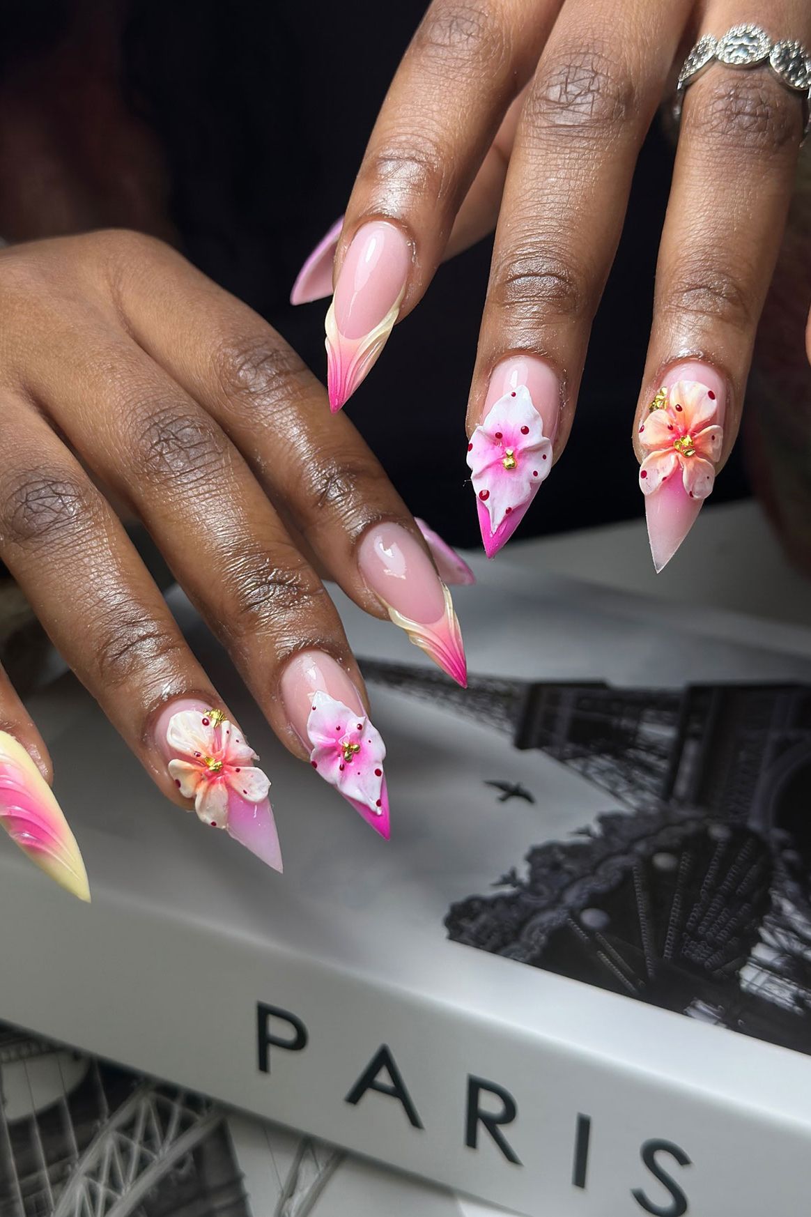 Long Stiletto 3D Floral Ombre Long Stiletto 3D Floral Ombre — Professional Nails